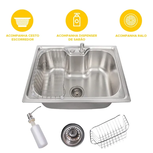 Cuba para cozinha gourmet pia aço inox com acessórios 50x40cm