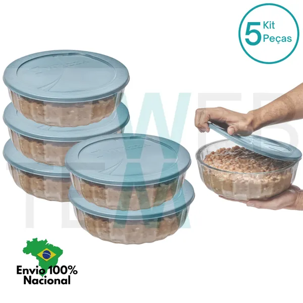 Kit 5 Potes Tigela Saladeira de Vidro com Tampa Plástica Oceani 1,5litro Vitazza: Servir Cozinha