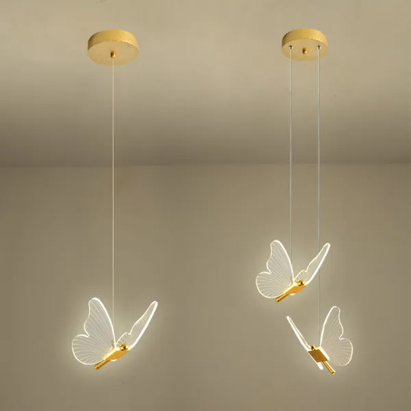 Pendente Dourado Borboleta De Luz LED de 3 cores em 1 luminária de teto do quarto Bivolt