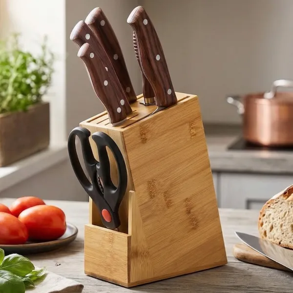 Suporte Faqueiro Organizador de Facas Cepo Bambu Anti Fungos Tesouras Faqueiro
