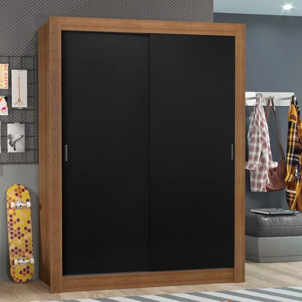 Guarda-Roupa Solteiro Madesa Denver 2 Portas de Correr - Rustic/Preto