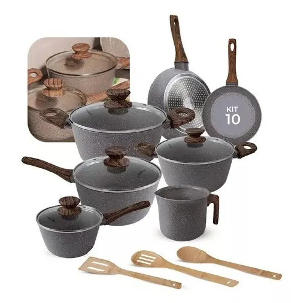 Jogo De Panelas Antiaderente Cerâmica Mimo Style 10 Peças Grafite