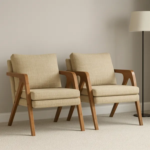 Kit 2 Poltronas Mona Linho Estofada Decorativa Luxo Pés De Madeira Maciça Sala Estar Recepção - AV