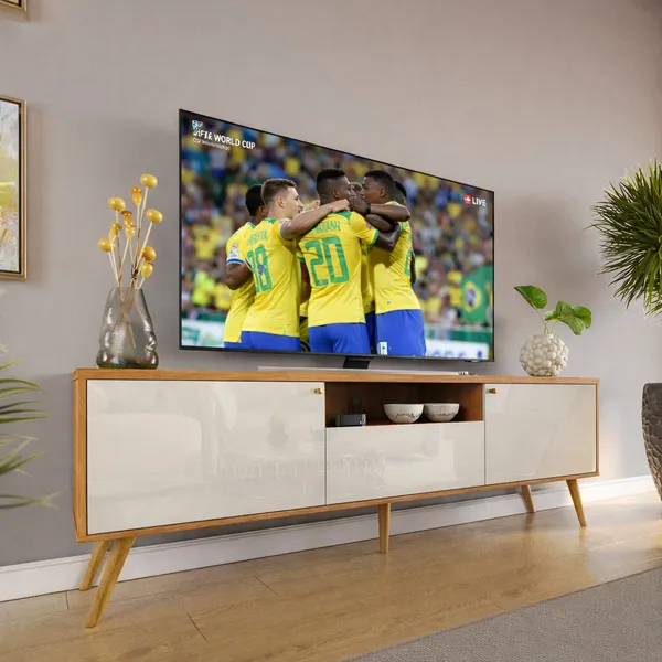 Rack Para Sala Tv Até 70 Polegadas 1,83m 5 Pés Jequitibá Off White Sevilla Movelove