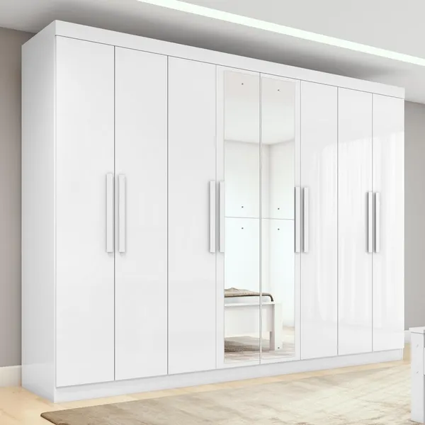 Guarda-roupa Casal Easy Slim 8 Portas Com Espelho Branco