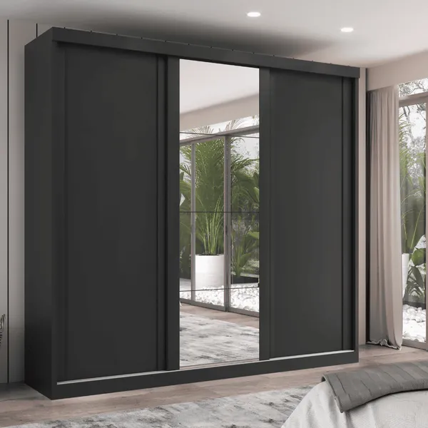 Guarda Roupa Casal Sevilha 3 Portas de Correr 6 Gavetas Com Espelho