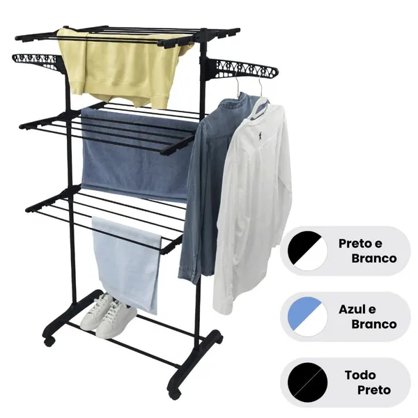 Varal De Chão Roupa Calcinha Grade 3 Andares Dobrável Portátil