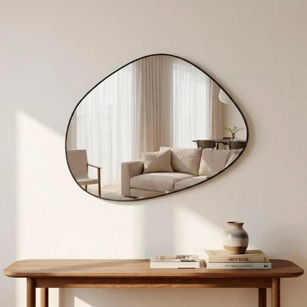 Espelho Decorativo Sala Hall Quarto Orgânico em Couro 44x64cm C/Suporte - Mod. Nuvem