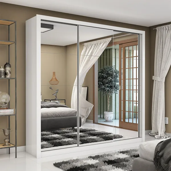 Guarda Roupa Galaxy 3 Portas de Correr com Espelho Galaxy