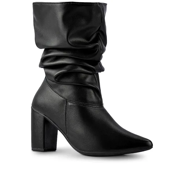 Bota Feminina Lumiss Slouchy Confortável Cano Médio Stretch Enrugado Salto Alto Grosso Bico Fino