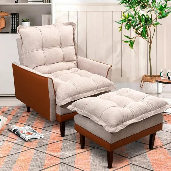 Poltrona Reclinável com Puff Catena Caramelo Bege - King House