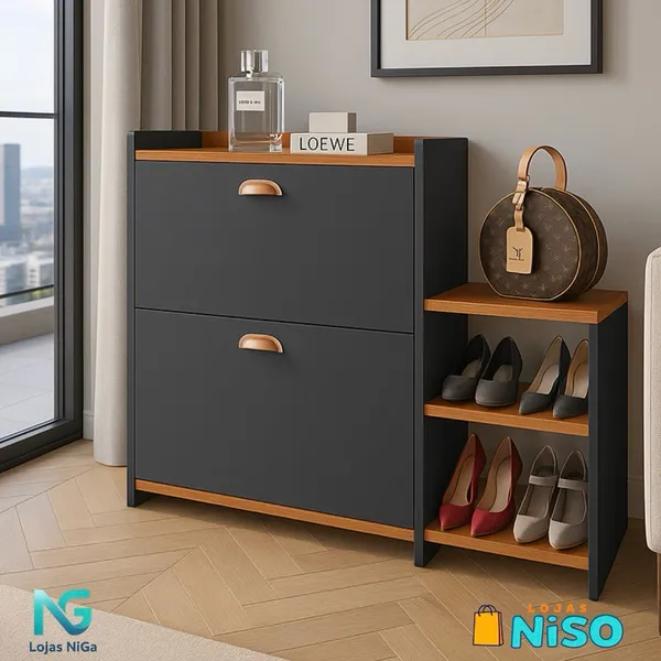 Sapateira 2 Andares Milano Mell New Organizadora com Banco 2 Portas Basculantes Hall de Entrada