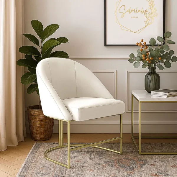 Banqueta Poltrona Lua Penteadeira E Salão Com Base Metálica