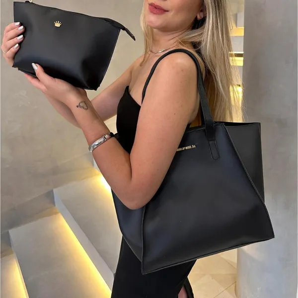 Kit Bolsa Sacola Tote Notebook Alça Superior + Necessaire Estojo Grande  Estilo Faculdade/Trabalho