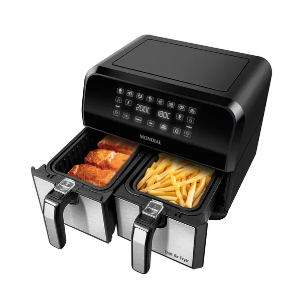 Fritadeira Air Fryer Dual Duplo Cesto 8L Mondial Preto e Inox AFD-01-BI
