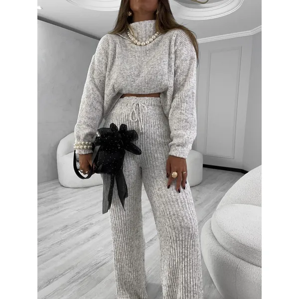 Conjunto Feminino Gola Alta Inverno Quente Tricot Mousse Elegante