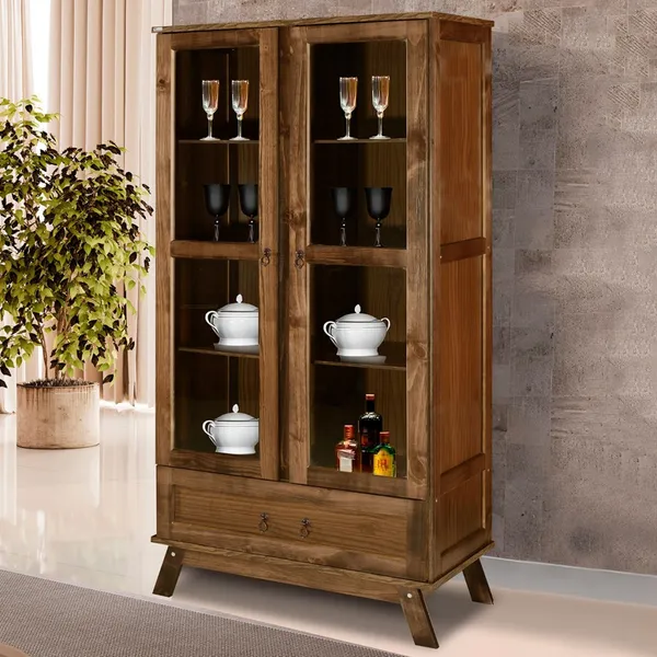 Cristaleira Chile Madeira Maciça 2 Portas 1 Gaveta - Pnr Móveis