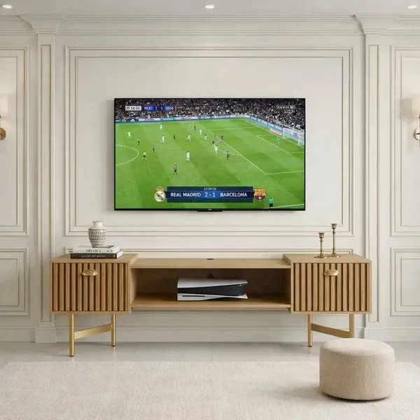 Rack Bancada para TV até 50 Pol com Nicho Pés Luís XV Industrial ou Palito Rack Sala Quarto Moderno Clássico 1.20 / 1.10