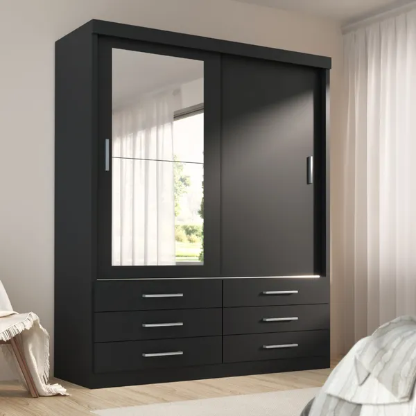 Guarda Roupa Solteiro Capri 2 Portas 6 Gavetas Com Espelho