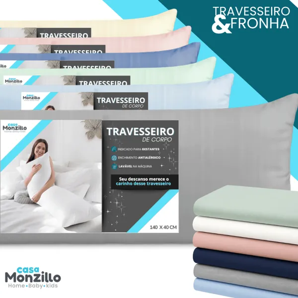 Xuxão Travesseiro de Corpo Antialérgico + Fronha 400 Fios Com Zíper