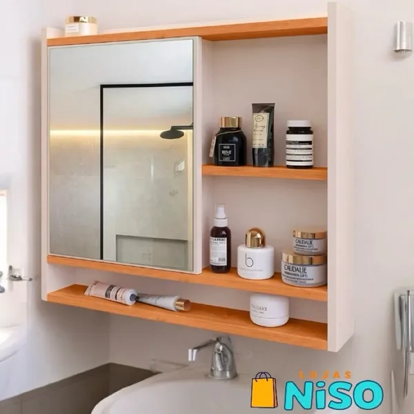 Espelheira Aqua Suspensa Para Banheiro Closet Porta e Armário Diversas Armario Milão aqua com nicho