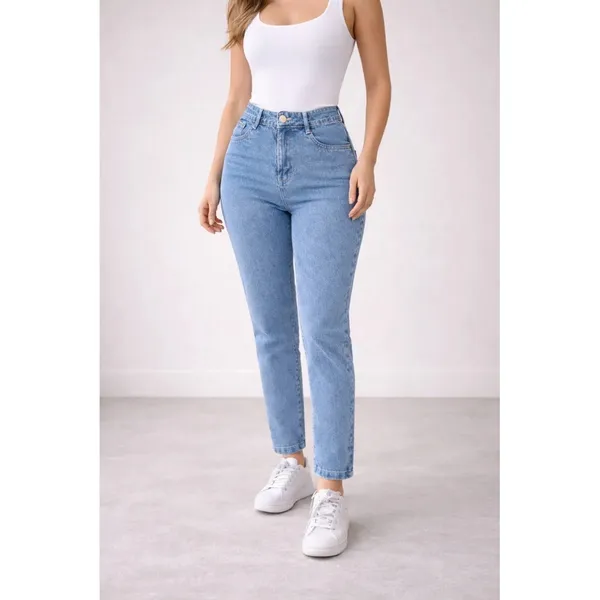 Calça Mom Jeans Cintura Alta Feminina Levanta Bumbum Stillger Jeans Sem Lycra Vintage Retrô Algodão Modeladora