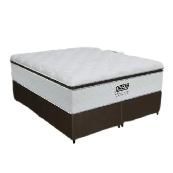 Cama Box Queen Colchão De Molas Ensacadas Tower Gazin 158x198x72cm Branco / Marrom
