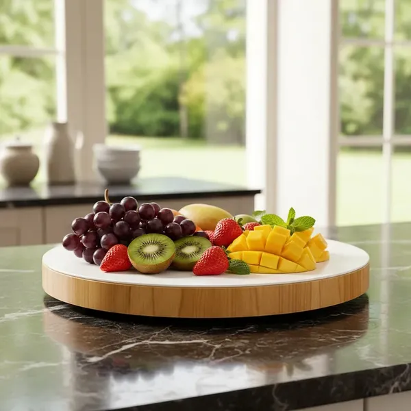 Centro De Mesa Giratório Off White 50cm Com Tampo De Vidro Base Giratória Suave Suporta Até 15kg