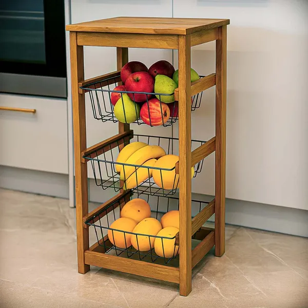 Fruteira Decoração rustica Casa nova Fruteira de cozinha Cesto de madeira Multiuso