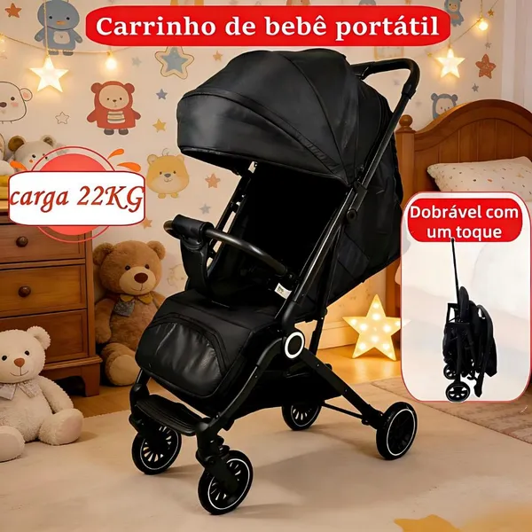 Carrinho De Bebê Passeio Vira Berço Compact Até 22kg Com Alça Reversível Kids Baby Preto