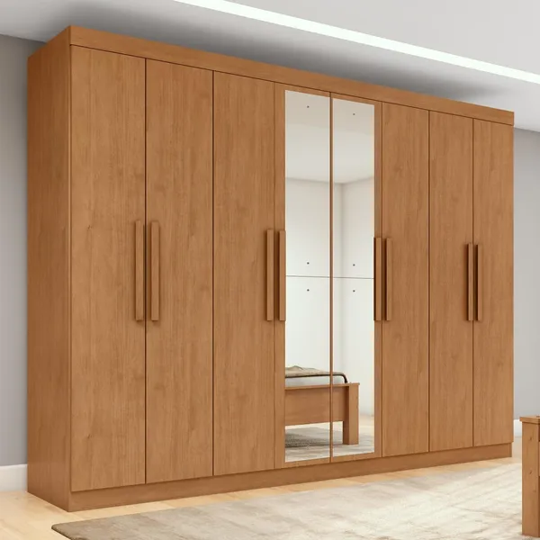 Guarda-roupa Casal Easy Slim 8 Portas Espelho Amendoa Clean