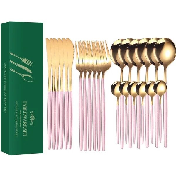 24 Peças Cozinha DoméSticos Conjunto De Talheres De AçO InoxidáVel Faca ,Bife Garfo , Café Colher De