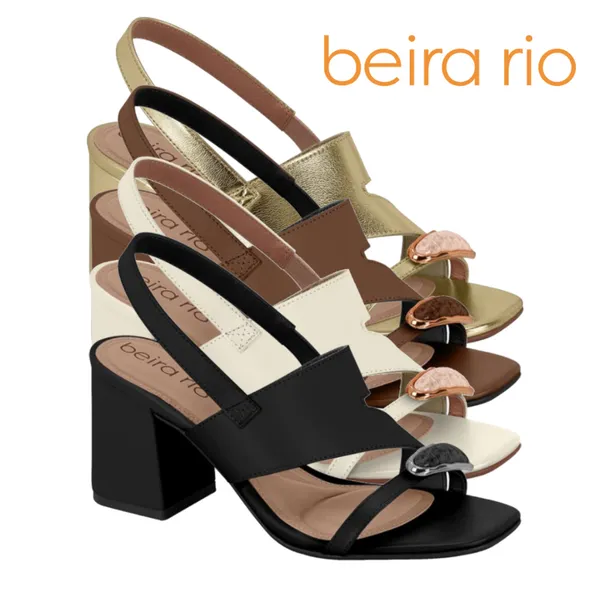 Sandália Feminina Beira Rio Salto Médio Grosso Festa Elástico Detalhe Pedra Confortável Original