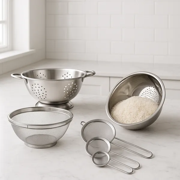 Kit 4 peças Escorredor De Arroz + Escorredor De Macarrão + Escorredor telado + 3 Peneiras