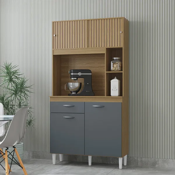 Armário Paneleiro de Cozinha Completo Com Portas E Gaveta Organizador Casa Multiuso Duda 172x90x35cm