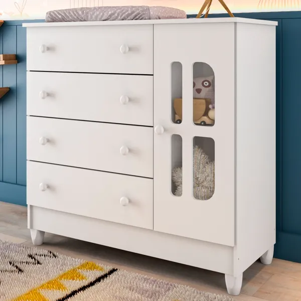 Cômoda Infantil 4 Gavetas com Porta 100% MDF Carolina Baby