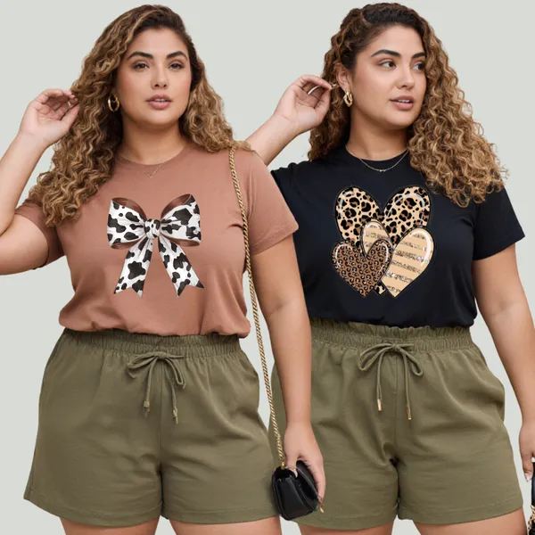 Kit 2 Camisetas Plus Size Feminina Estampada 100% Algodão Tendencia Estilosa