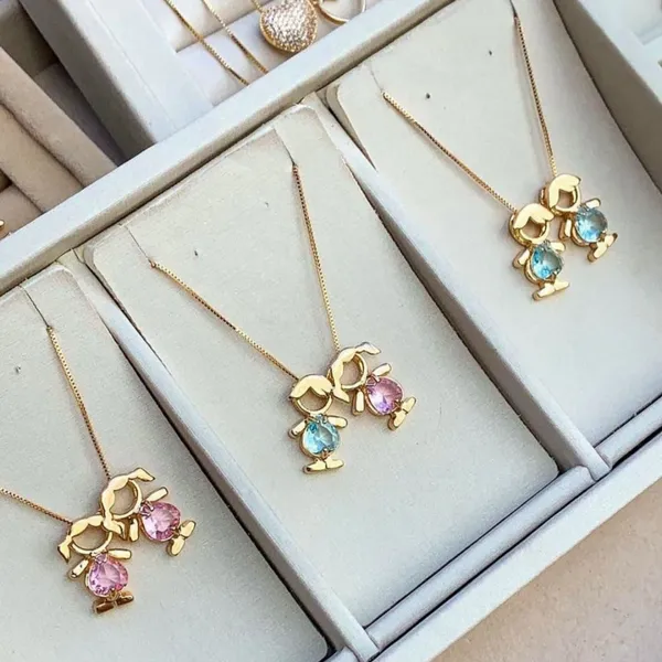 [ SEMI JOIA ] Colar Filhos Menino Menina Barriga Casal ou 3 Banho Ouro 18k Presente Dia das Mães Acessórios Femininos