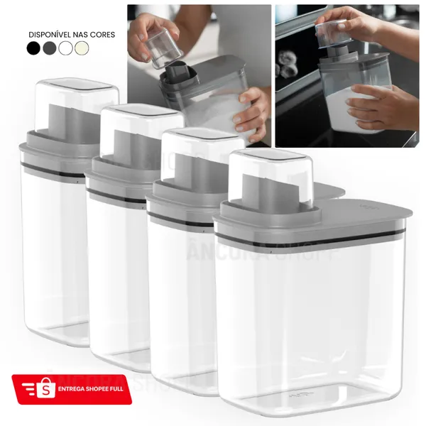 Kit 4un Dispenser Flow 1,5 Litros Porta Sabão Líquido Amaciante Alvejante Organizador de Lavanderia
