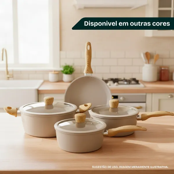 Jogo de Panelas 4 Peças Antiaderente Cerâmica Compatível Fogão Gás e Indução