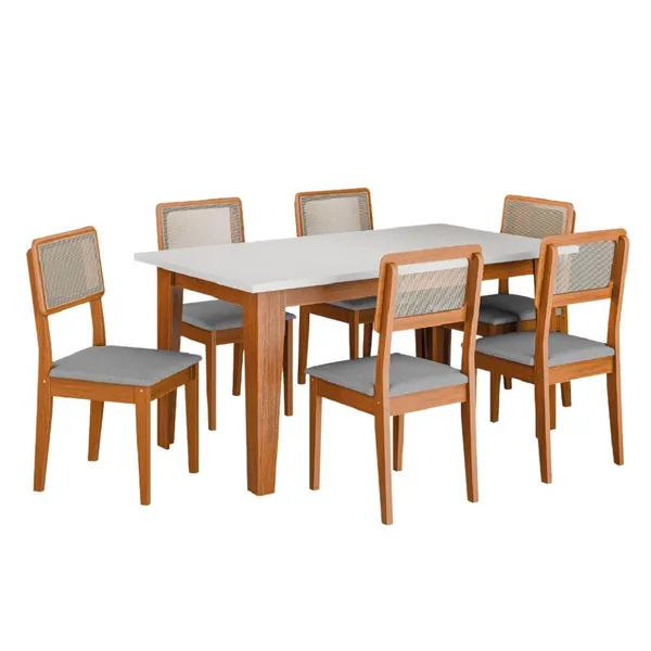 Conjunto Sala de Jantar Mesa Miami 1,60m 6 Cadeiras Santiago Dobuê