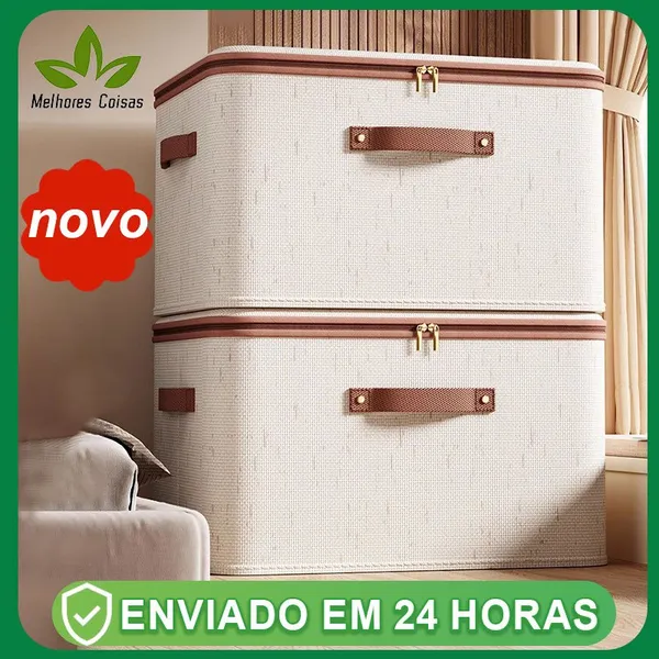 Caixa de armazenamento de algodão de roupas grande cremalheira  tecido cesta dobrável quarto