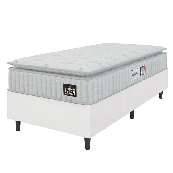 Cama Box Colchão Solteiro Espuma D33 Vangogh Pillow Top 88x188x67cm Linho Branco Hellen - Suporta até 120kg por Pessoa