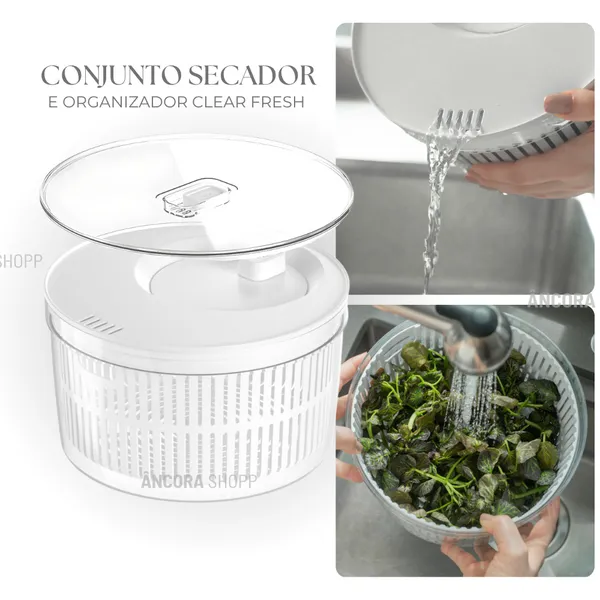 Secador de Salada 5,5l Centrifuga com Tampa de Acrílico Manual Giratório Organizador de Geladeira Ou