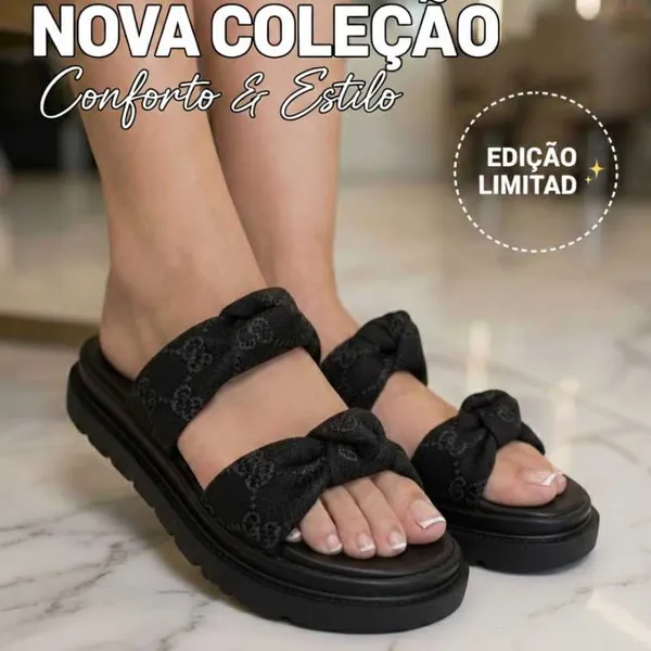 Sandália Slide Feminina  Plataforma Acolchoada com Laço Duas Tiras Confortável (FAVOR LER A DESCRIÇÃO DO PRODUTO).
