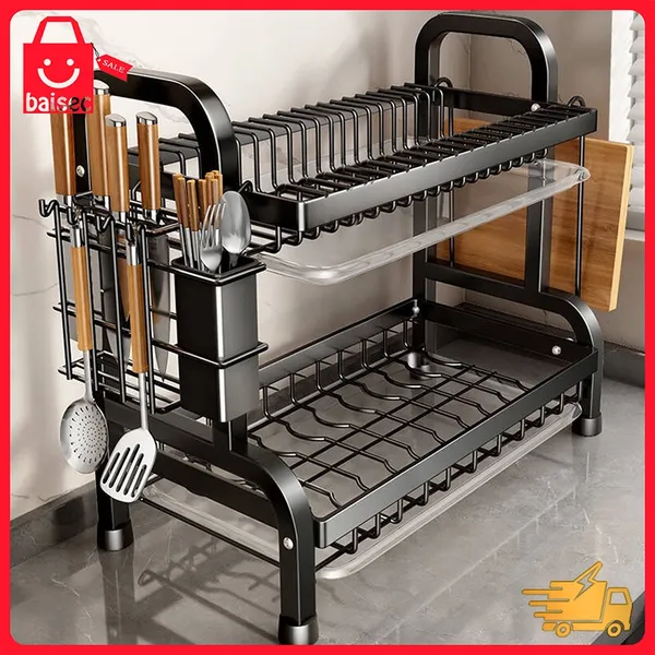 Escorredor de Louça Duplo Multifuncional Suporte para Pratos