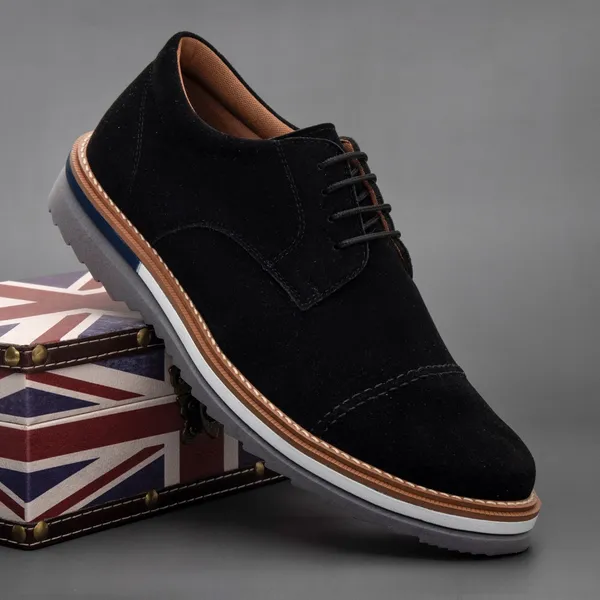 Sapato Masculino Oxford Camurça Brogue Conforto Sola Bicolor Social Casual Elegante Tendência