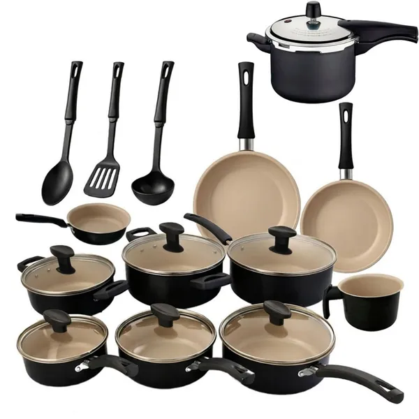 Jogo de Panela 13 Peças com Panela de Pressão 4,5L Conjunto Kit Teflon Antiaderente Frigideira