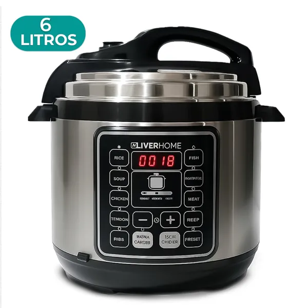 Panela De Pressão Elétrica 6L Inox Preta Digital 110V ou 220V Oliver Home