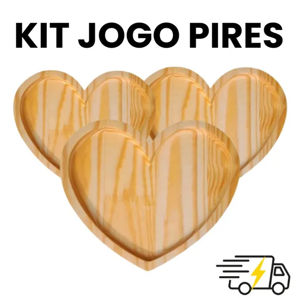 Kit Jogo de Pires em Madeira Pinus Coração Para Café Xícaras Chá Mesa Posta